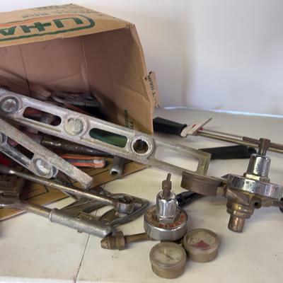 Tool Box Lot With Torque Wrench, Gauges, Wrenches, Saws And More 