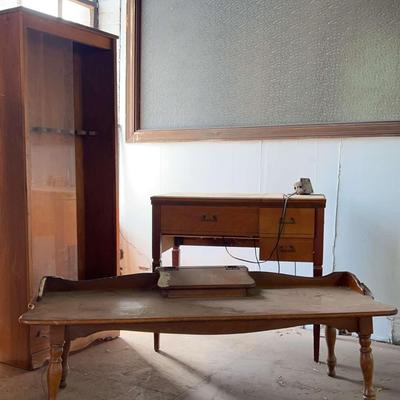 Project Furniture Group With Gun Cabinet, Coffee Table And Sewing Machine 