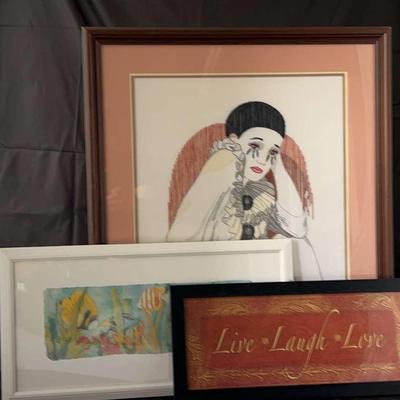 Embroidery Picture Of A Harlequin And Two Decorative Prints 