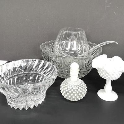 Mikasa “Ranier” Bowl With Glass Bowls And Milk Glass