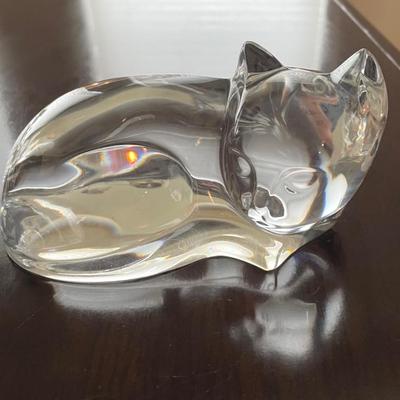 Val Saint Lambert Crystal Cat Signed By DeSousa