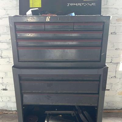 Large Rolling Steel Tool Chest Filled with Various Tools including Pneumatic Drill 