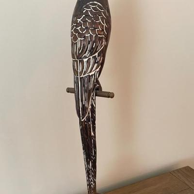 Mid Century Sarreid LTD Carved Wood And Brass Bird Sculpture 