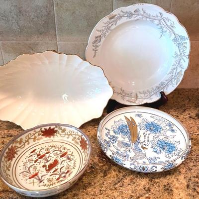 Gold Imari Blue Peacock Plate With Vintage Porcelain 