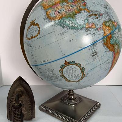 Vintage Sad Iron Along With A Replogle 12” Globe