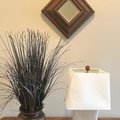 Decor Group with Wood Mirror, Lamp, Wood Vase with Reeds