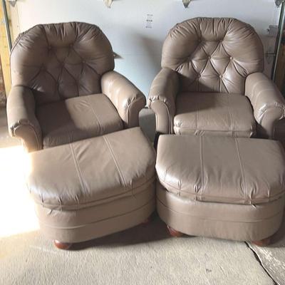 Pair of Best Chairs Inc. Faux Leather Armchairs with Ottomans