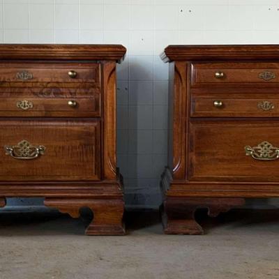 Pair Of Chippendale Style Nightstands In Cherry Finish 