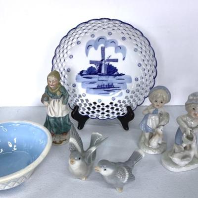 Otagiri Porcelain Birds, Vintage Figurines And Delft Blue And White Bowl