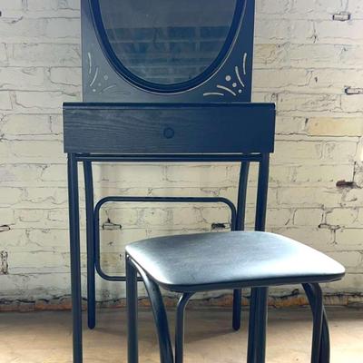 Contemporary Metal And Laminate Mirror-Back Vanity Table