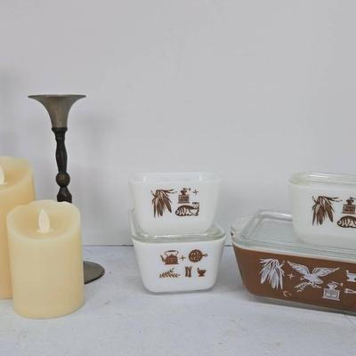 Decorative Candles & Pyrex Refrigerator Dishes Set