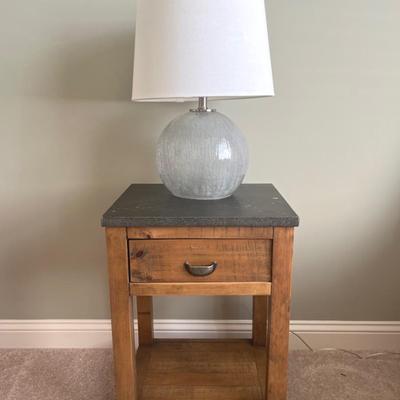 Arts and Crafts Style Pine Side Table with Glass Lamp 