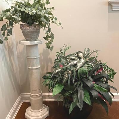 Decor Pedestal With Two Faux Plants