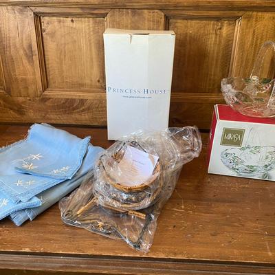 Princess House and Mikasa Crystal Serveware with Vintage Linens