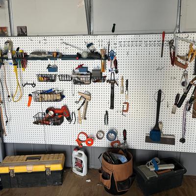 Small Wall Of Tools & Other Items. Complete Garage Pegboard Tool Wall with Tools and Accessories