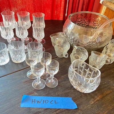 Crystal Stemware And Glass Punch Set Vintage Crystal Punch Bowl Set with Glasses and Ladle