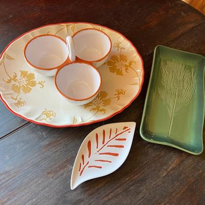 Terra Cotta Serving Pieces Ceramic and Stoneware Entertaining Platters with Leaf and Nature Designs