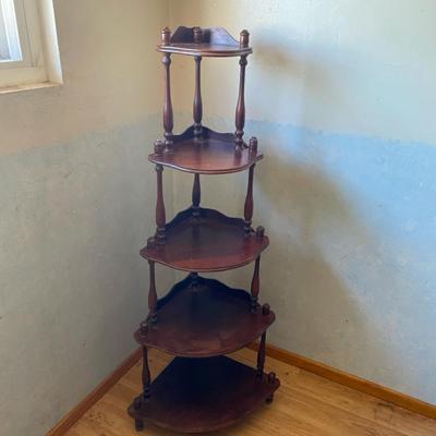 Five-Tier Corner Shelf in Dark Wood Finish 23” W x 54” H 