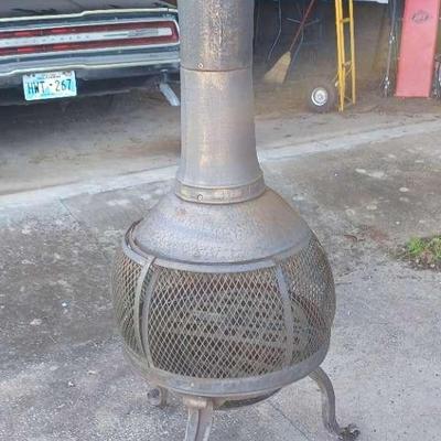Cast Iron Wood Burning Chiminea Outdoor Fireplace