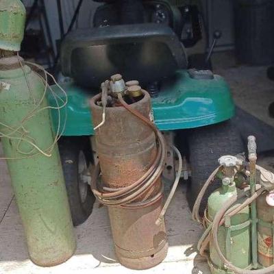 Welding Setup – 3 Gas Bottles with Gauges, Hoses & Torch Accessories
