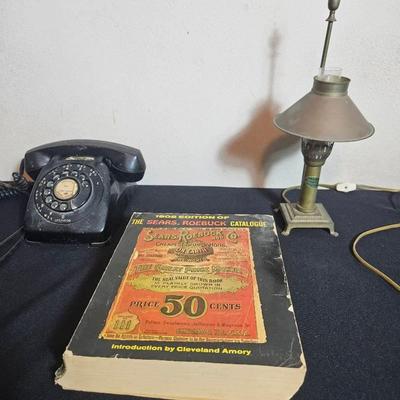 AY354E Rotary Phone Metal Lamp And 1969 Sears Catalog
