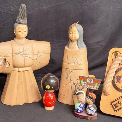 Assorted Japanese Kokeshi Dolls And More 
