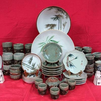 Olive Green Somaware Dishware w/Handcrafted Bamboo Detail