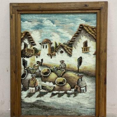 Framed Peruvian Art Wool Tapestry 