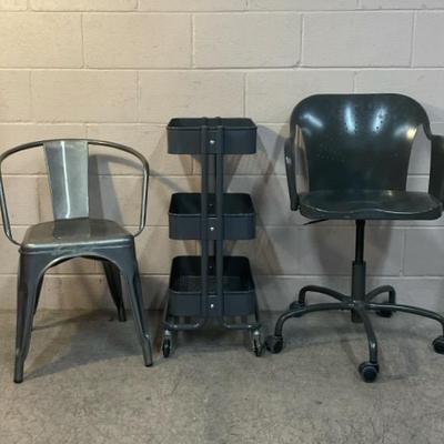 IKEA Swivel Desk Chair, Industrial Metal Chair, & 3-Tier Rolling Cart
