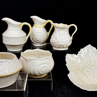 Belleek Sugar Bowls, Dish & Creamer pitchers  