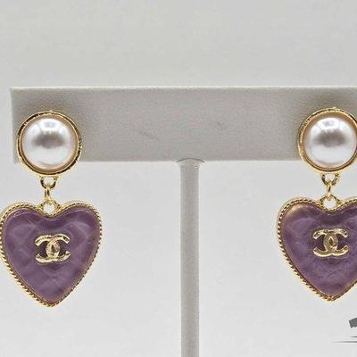 #1002 • Chanel Purple Heart & Fuax Pearl Costume Earrings
