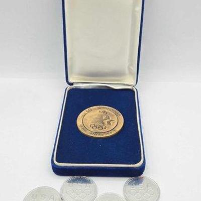#1750 • 1984 Los Angeles XXIII Olympiad Token &amp; (4) USA Olympics Coins
