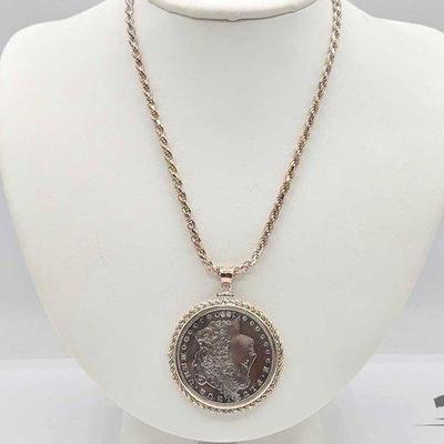 Sale Photo Thumbnail #115: #1304 • 1880 Morgan Dollar on Stainless Steel Necklace, 46.1g
