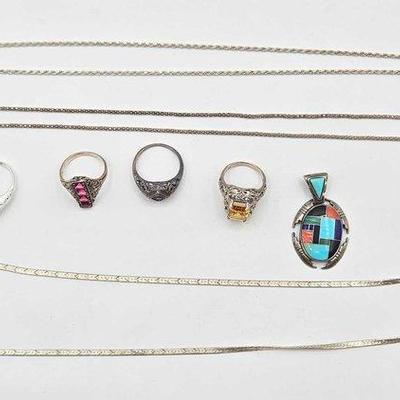 #908 • Sterling Necklaces & Ring, 38.5g
