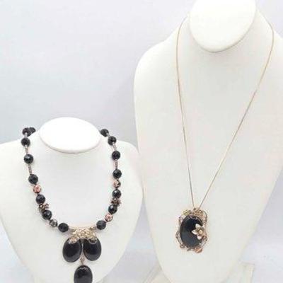 #902 • (2) Sterling Necklaces with Black Onyx, 115.1g
