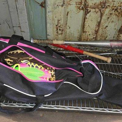 Sale Photo Thumbnail #335: #3522 • Softball Bag, Gloves & More
