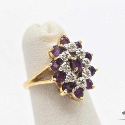 #718 • 14k Gold Amethyst and Diamond Ring, 4.1g
