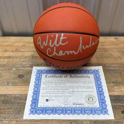 Sale Photo Thumbnail #156: #1856 • Wilt Chamberlain Signed Basketball with COA
