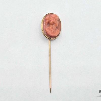 #804 • 10k Gold Cameo Stick Pin, 4.3g
