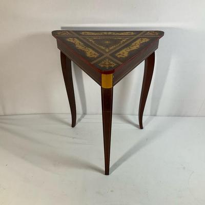 Italian Inlaid Wood Triangular Musical Side Table 