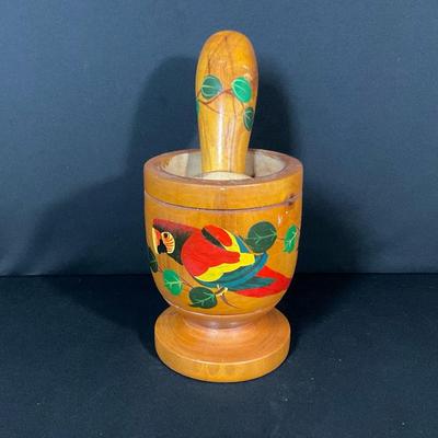 Painted Wooden Mortar And Pestle