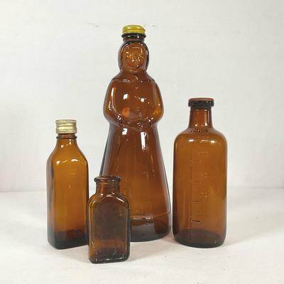 Vintage Amber Glass Bottles 