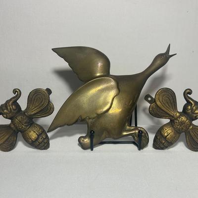 Brass Goose And Bee Curtain Hooks