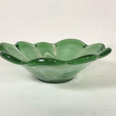 Vintage Green Glass Scalloped Bowl