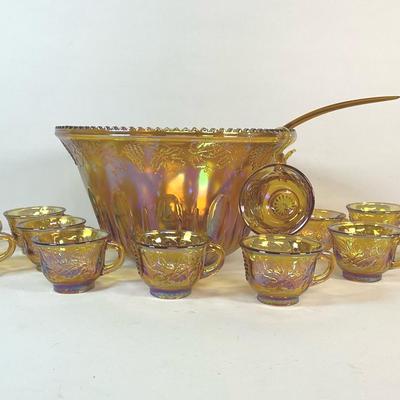 Vintage Carnival Glass Punch Bowl Set