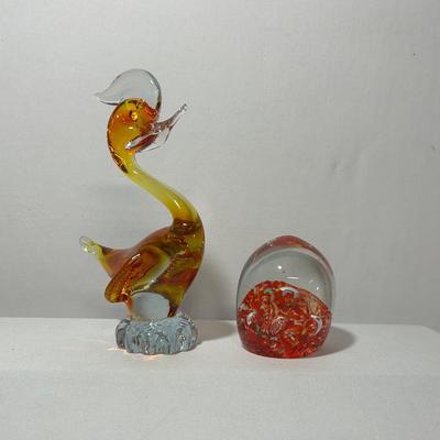 Murano Styled Swan Duck Figurine And Paperweight 