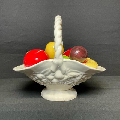 Vintage Ceramic Basket And Fruit