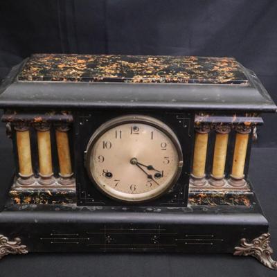 Antique Waterbury Mantel Clock | Faux Marble Columns | Time & Strike Movement