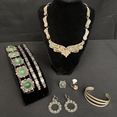 Sterling Silver Jewelry – Signed Mexican Necklace, Gemstone Bracelets & More | Total Weight 4.9oz