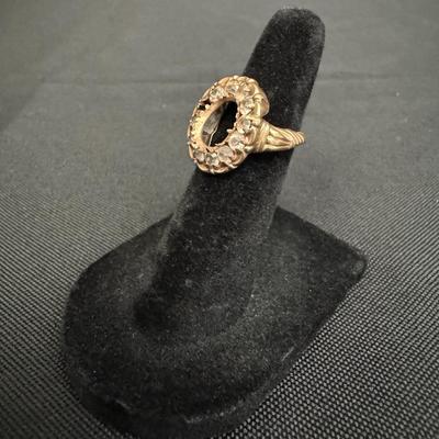 10K Gold Ring Mounting with Clear Accent Stones | ML Maker’s Mark, Oval Setting | 2.79g Total Weight